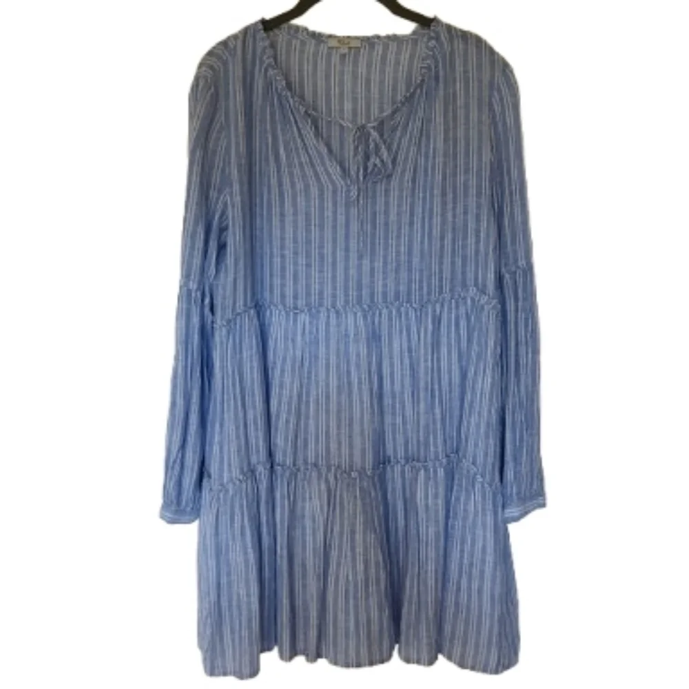 Rails Everly Ludlow Stripe Tiered Dress Rayon Linen Blue White S